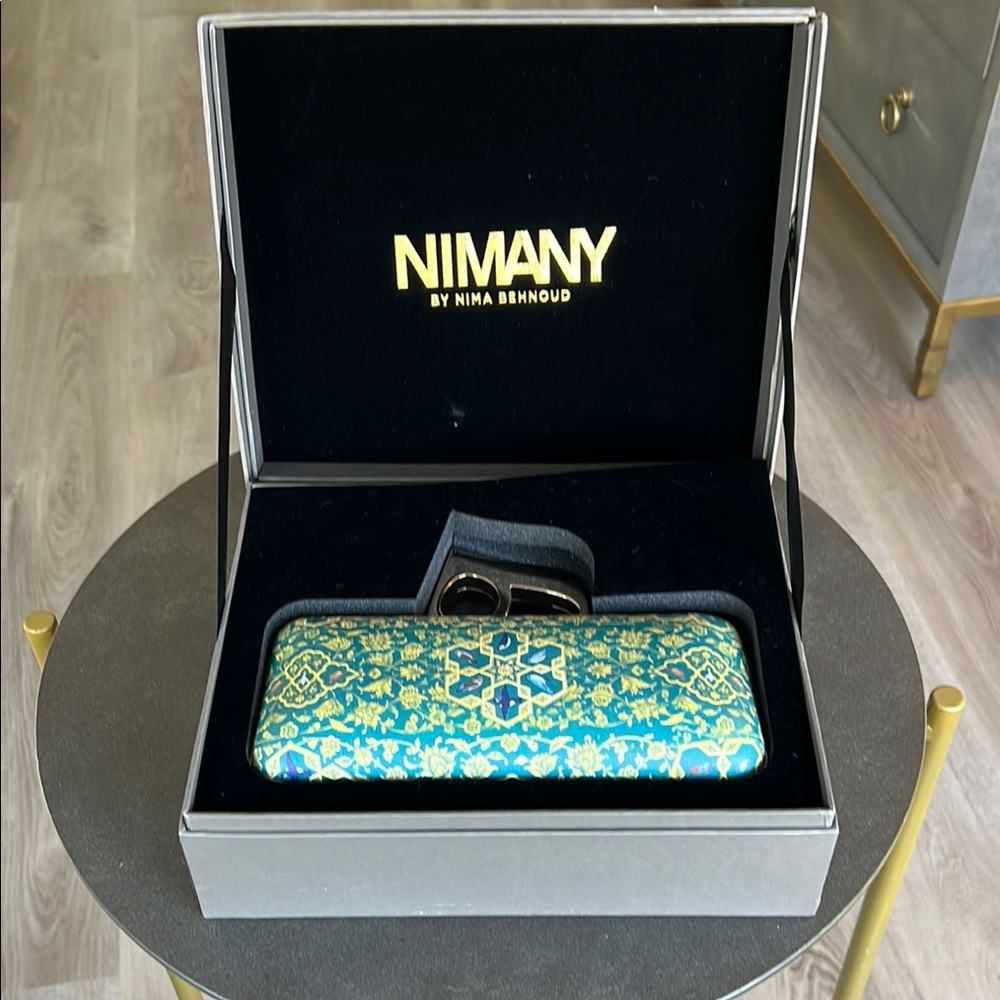 Stunning Blue and Gold Clutch with Iridescent Design